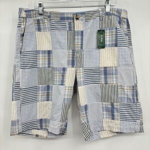 L.L. Bean Womens Favorite Fit Patchwork Cotton Madras Bermuda Shorts Blue 16 NEW